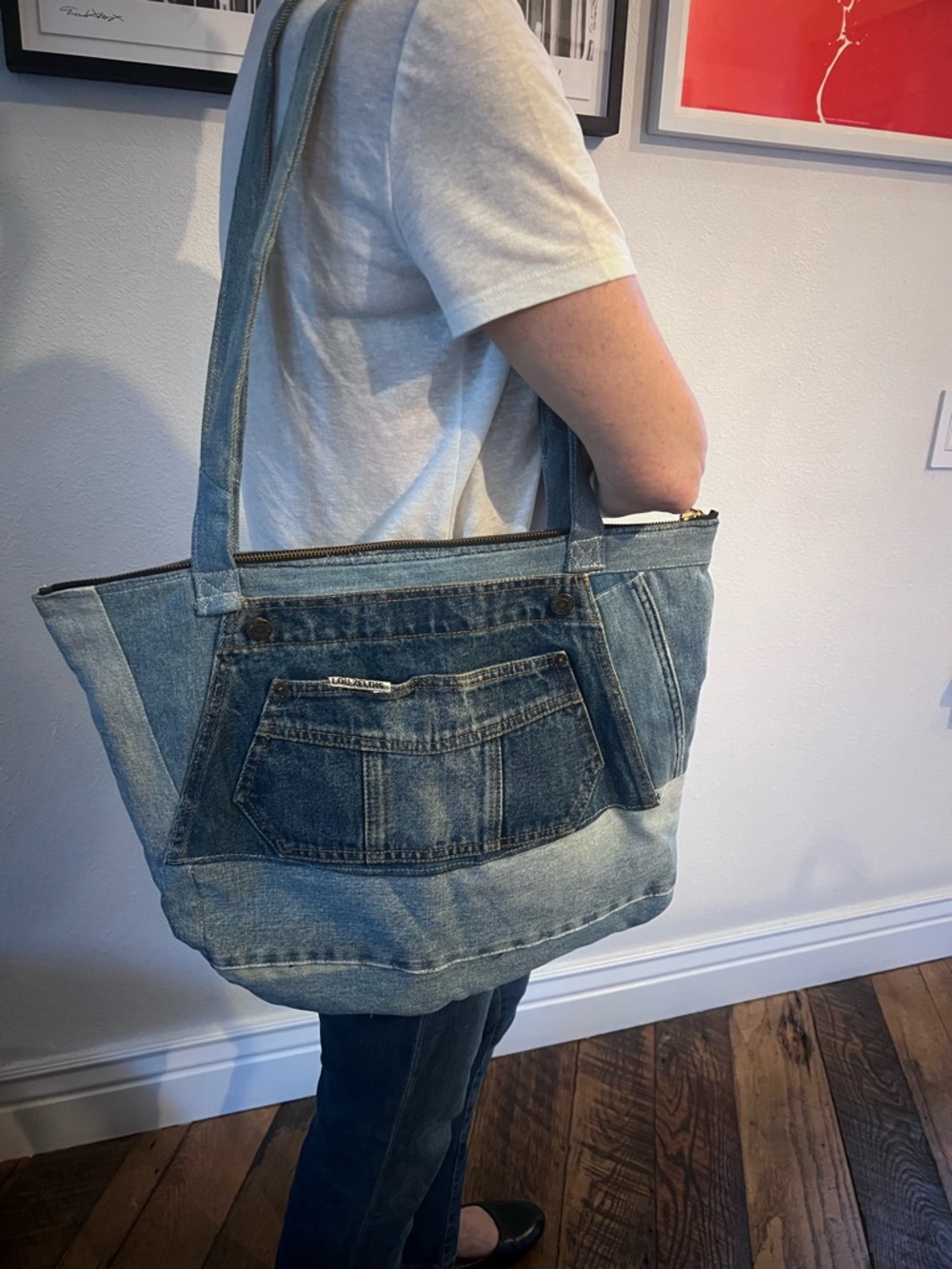 Lou Zeldis Denim Tote with Zipper - Picture 2 of 4